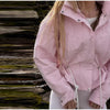 Floral Print Zip Button Stand Collar Quilted Jacket Drawstring Waist Oversized Autumn Women Coat Casual Chic Lady Outerwear