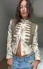 Vintage Napoleon Cropped Jacket Women Floral Embroidery Stand Collar Short Blazer Fringe Hem Long Sleeve Street Outerwear