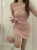 Y2K Knitted Mini Dress Women Streetwear Sexy Off Shoulder Sweater A Line Dresses Christmas Party Korean Bodycon Vestidos