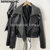 Women's Black Faux Leather Cropped Moto Jacket Asymmetric Zip PU Biker Coat Female Autumn Vintage Punk Outerwear