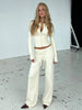 Women's Clothing Cardigan Slim Long Sleeve Low Waist Long Pants Sweater Solid Color Two Piece Outfits Woman Simple Style Casual