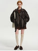 Spring Autumn Cool Brown Oversized Pu Leather Jacket Women Long Sleeve Zip Up Designer American Retro Clothing