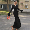 Women Elegant Ruffle Hem White Long Dress Shirring V-neck Flare Long Sleeve Dresses Evening Party Robes Vestido