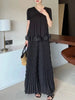 Pleated Elastic Waist Women's Wide Leg Pants Chic Elegant Design Handmade Pleated Stretch Loose Long Pants 2DB3646