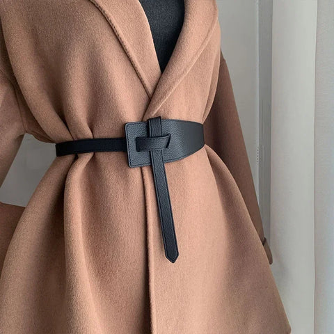 1Pc Designer Belts for Women Knot Soft Pu Leather Long Cummerbunds Wide Coat Femme Dress Waistband