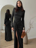 Turtleneck Thigh High Split Sexy Maxi Dress For Women Long Sleeve Draped Bandage Bodycon Club Long Dress
