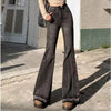 Woman High Waist Vintage Casual Flare Jeans Girls Elastic Slim Fit Bell Bottom Pants Lady Blue Black Grey Denim Trousers