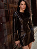 Women PU Skirt Set Casual Single Breasted Long Sleeve Female Jacket Hip Package Short Skirts Suit Lady Streetwear