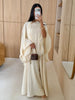 Women Beige Pleated Cape Set Loose Long Sleeved Ruffles Blouse A-line Maxi Flowy Skirt Chic Formal Evening Party Outfit
