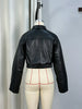 Faux Leather Cropped Women's Jacket Stand Collar Zip Up Structured Shoulder Long Sleeve Coat Streetwear Short Leather Outerwears