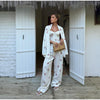Floral Print Three-Piece Set Corset Top Oversized Blazer Wide Leg Pants Spring Vacation Women Outfit Chic Elegant Lady Suit
