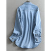 Women's Same Solid Color Lapel Pocket Medium and Long Loose Coat Long Sleeve Casual Denim Shirt