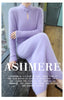 Women' 100%Pure Mink Cashmere Dress Stand-Up Collar Buckle Slim Knit Long Skirt High Waist Over The Knee Bottoming Dress