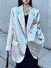 Women Silver Big Size Glossy Sensation Blazer Lapel Long Sleeve Loose Jacket Tide Autumn 31A0901