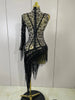 Women Colorful Sparkly Rhinestones Tassel Sexy See-Through Dress One Shoulder Latin Dance Outfits Nightclub Party Stage Costume