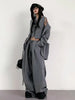Gray 3 Piece Set Women's Lapel Blazer Short Vest High Waist Drawstring Wide Leg Pants Suit Autumn