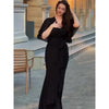Solid Long Dress Women Flare Sleeve A Line Dresses Casual Ruffles Midi Waist Vestidos V Neck Office Lady Slight Strech