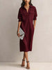 Minimalist Solid Color Shirt Dress For Women Elegant Half Sleeves Button Turndown Collar Pockets Dress Casual Daily Midi Dresses