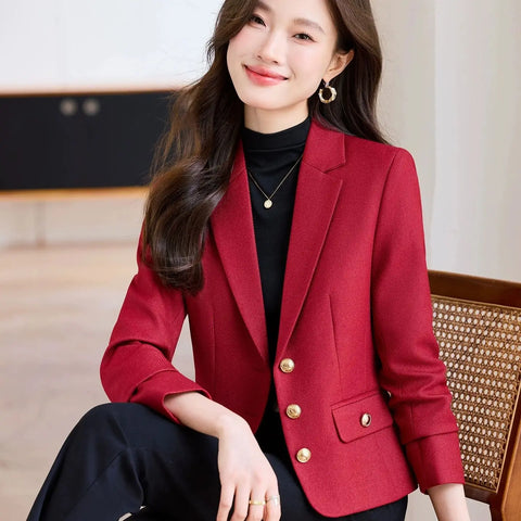 Elegant Women Blazers Solid Button Long Sleeved Casual Comfortable Suits Jacket Office Lady Coat Spring Autumn Outerwear