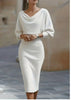Spring Women's Elegant Dress High Waist O-neck 7-quarter Sleeves Slim Simple Office Solid Color Female Mid-length Skirt