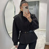Women's Chic Waist-cinching Short Trench Coat Solid Long Sleeve Shoulder Pad Cropped Jackets Autumn Street Commute Outwear