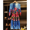 Niche Design Printed Lantern Sleeve Women's Dress Elegant Round Collar Elastic Famale Clothing 2DB6610