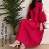 Yudx Purple Pleated High Neck Maxi Evening Dress, Ruffle Sleeve Women's Wedding Guest Ramadan Party Dress