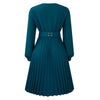 Elegant Dresses Woman V Neck Full Sleeve Pleated Mid Calf Belt Waisted African Female Birthday Party Dress