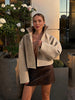 Solid Women's Jacket Stand-Collar Long-Sleeved Leather Grain Loose Female Jackets Autumn Lady Chic Streetwear