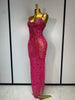 Rhinestones Sexy Mesh See Through Bodycon Dress Women Birthday Evening Cocktail party Gown Red Carpet Club Stage Outfit