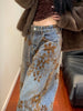 Retro Jacquard Jeans Women's Spring and Autumn High Waist Design Slim and Loose Wide Leg Pants