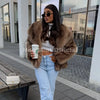 Winter Exclusive Striped Faux Fur Jacket Women Overcoat Brand Blogger Fluffy Fox Fur Collar Coat Outerwear