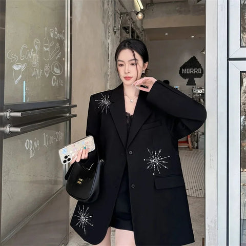 Autumn Black Blazers Women's Casual Elegant Long Sleeve Temperament Casual Loose Suit Woman Ladies Outwear