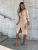 Elegant Long Sleeved Dress Women Solid Color Slim Fit Sexy Pleated Design Lapel Lantern Sleeve Shirt Dress
