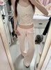 Light Pink Drawstring Sweatpant Woman Spring Raw Hem Low Waist Straight Long Pants Casual All-match Cotton Sport Trousers