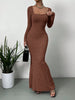 Women's Sexy Square Neck Mid-Length Knitted Dress Slim Fit Retro Long-Sleeved Wrap Hip Robe for Fall