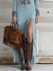 Women's Commuting Dress Spring Autumn Slim Fit Floral Decoration Half-Zip Long Sleeve Hem Slit Tassel Dress