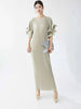 Elegant Pleated Long Dress For Women O-neck Flare Sleeves High Waist Solid Color Dresses Spring Clothing 2Z2387