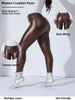 Women PU Leather Fleece-lined Leggings With Pockets Elastic Slim Skinny Pants High Waist Daily Casual Trousers
