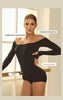 Latin Dance Dress Set for Women Black Off-shoulder Long-sleeved Fringed Skirt Suit Cha-cha Salsa Ballroom Dance Training Clothes