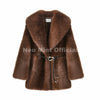 Winter Brown Belted Faux Fur Coat Women Thick Warm Long Fox Fur Jacket Chic Brand Girls Furry Overcoat