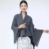 Women's Pleated Coat Loose Lapel Lace Up Irregular Solid Color Casual Versatile Cape Female Spring 2DE431