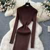 Vestidos Para Mujer Solid Half High Collar Autumn Winter Solid Woman Dresses Korean Sweater Elegant Long Dress