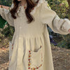 Japanese style lapel corduroy dress women's autumn and winter retro loose casual embroidered literary style dress