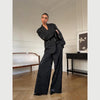 Women Sequin Embroidery Blazer Long Suit Set Solid Full Sleeves Lapel Loose Wide-leg Office Suits Lady Collection Wear