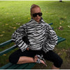 Zebra Striped Faux Fur Jacket Women Stand Collar Burgundy Velvet Patch Pocket Single Breasted Coat Autumn Street Jackets