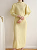 Pleats Batwing Sleeve Pleated Long Dress Korean High Causal Elegant Women Designer Clothing