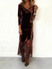 Elegant Swinging Collar Velvet Dresses Woman Irregular Hem Splicing Lace Long Dress Spring Long Sleeve Party Evening Dress