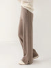 Women Wool Wide Leg Trousers Elastic Waist Side Slit Woman Wool Pants Autumn Winter 100% Merino Wool Knitted Soft Warm Trousers