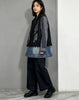 Splicing Plaid Denim Blazer Women's Heavy Industry Belt Design Loose Fake Two Pieces Casual Jacket Top